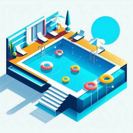 Swimming pool isometric vector illustration. Swimming pool in modern flat style.のイラスト素材
