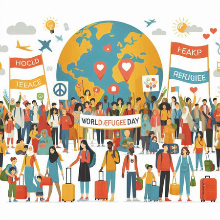 Happy International Day of Older Persons. Crowd of people with different nationalities. Vector illustration.のイラスト素材