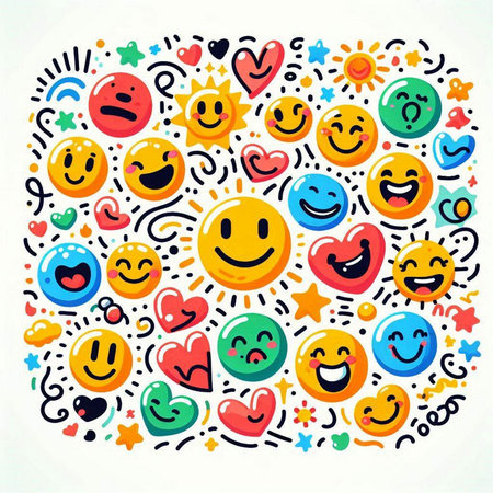 Hand drawn doodle emoticons with smiley faces. Vector illustrationのイラスト素材