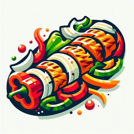 Vector illustration of japanese shish kebab on white background.のイラスト素材