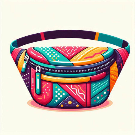 Illustration of a handbag with a colorful pattern on a white backgroundのイラスト素材