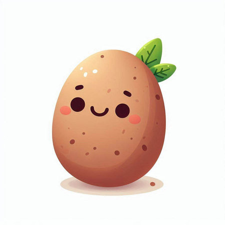 Cute cartoon smiling potato. Vector illustration isolated on white background.のイラスト素材
