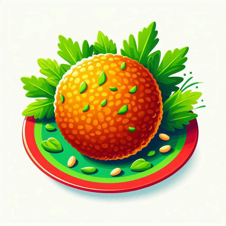 Ravioli with green leaves on plate. Vector illustration.のイラスト素材