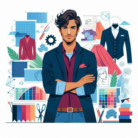 Fashion designer. Vector illustration of a man in a suit.のイラスト素材