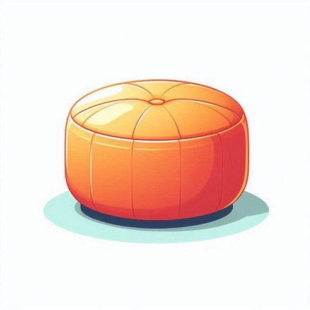 Illustration of an orange pouf isolated on a white background.のイラスト素材