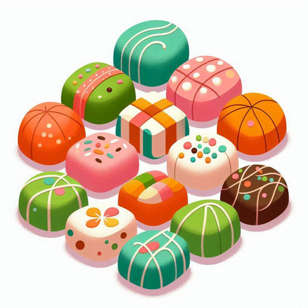 Circle of multicolored sweets on a white background. Vector illustration.のイラスト素材