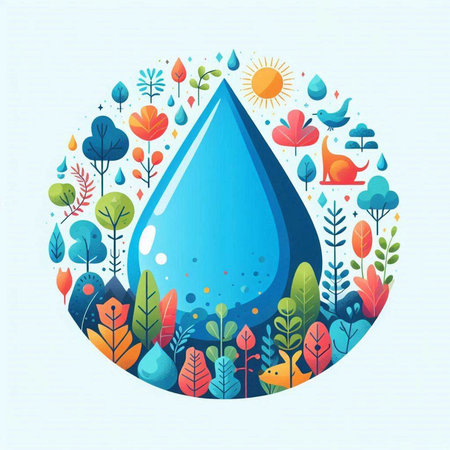 Water drop in the forest. Vector illustration of a flat design.のイラスト素材