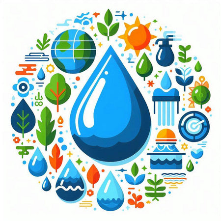 Save water concept in circle shape with icons and symbols. Vector illustration.のイラスト素材