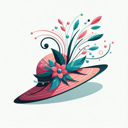 Illustration of a hat with flowers and leaves. Vector illustration.のイラスト素材