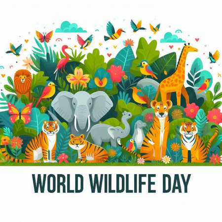 World Wildlife Day. Vector Illustration. Group of Wild Animals.のイラスト素材