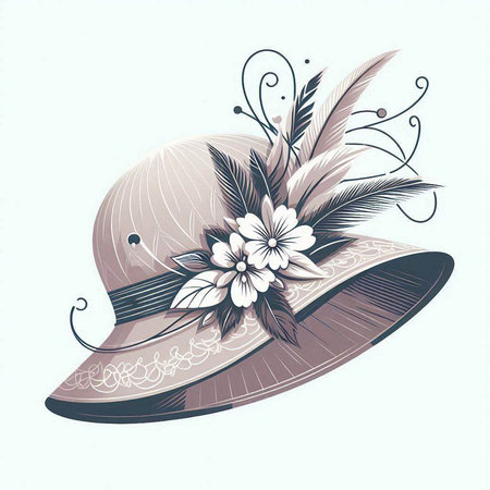 Vintage women's hat with flowers and leaves. Vector illustration.のイラスト素材
