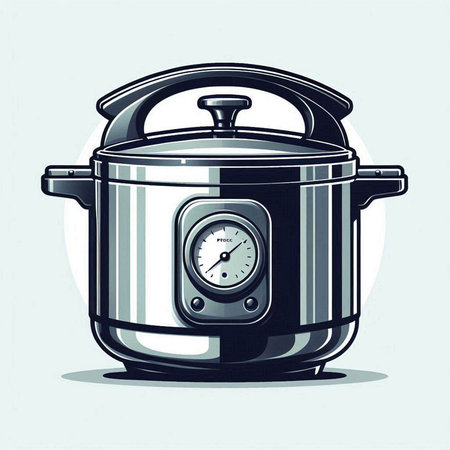 Vector illustration of a black and white electric cooking pot with a timer.のイラスト素材