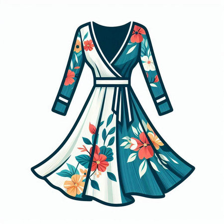 Fashion illustration of a dress with floral pattern. Vector illustration.のイラスト素材