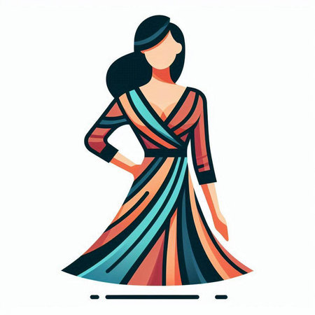 Indian woman in traditional dress. Vector illustration. Isolated on white background.のイラスト素材