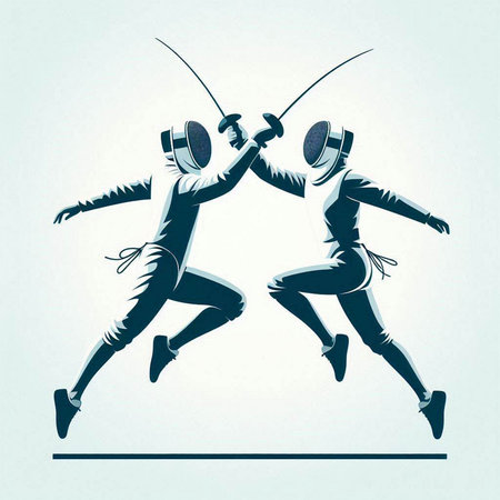 Fencing sport graphic. Silhouette of two fencing players.のイラスト素材