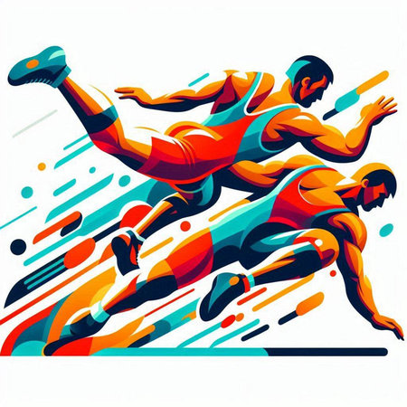 Running men, abstract vector illustration. Sport and healthy lifestyle concept.のイラスト素材