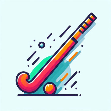 Colorful line icon of cricket bat on blue background. Vector illustrationのイラスト素材