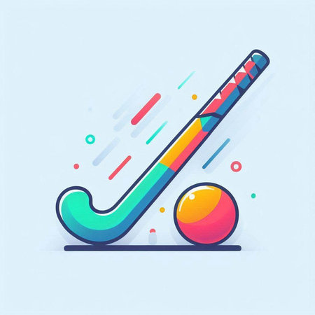 Hockey stick and ball. Vector illustration. Line art style.のイラスト素材
