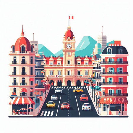 Cityscape of Amsterdam, Netherlands. Vector illustration in flat style.のイラスト素材