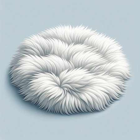 Illustration of a fluffy white fur ball on a blue background.のイラスト素材