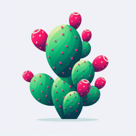 Cactus with red flowers. Vector illustration in a flat style.のイラスト素材