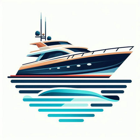 Vector illustration of a yacht on a white background with blue stripes.のイラスト素材