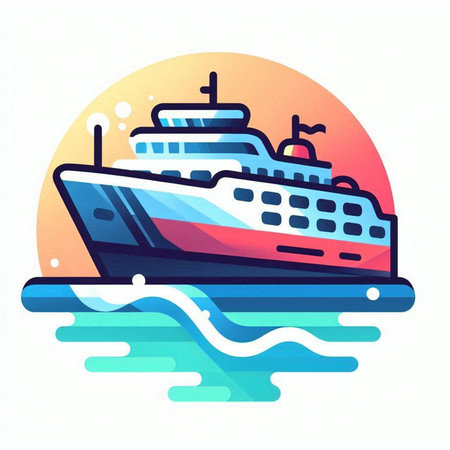 Cruise ship vector icon. Ship, cruise liner, ferry boat illustrationのイラスト素材