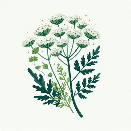 Achillea millefolium. Hand drawn vector illustration.のイラスト素材