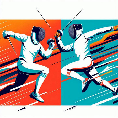 Fencing duel. Fencing sport poster. Sport vector illustration.のイラスト素材