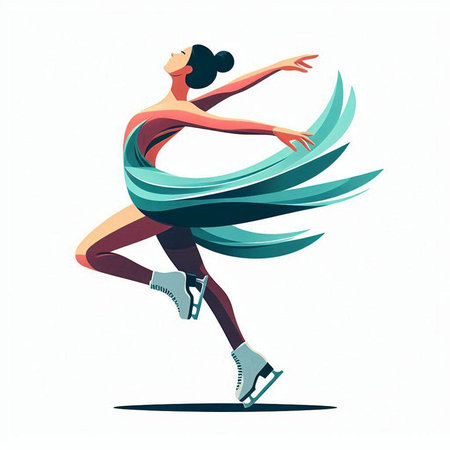 Figure skating. Vector illustration of young woman in sportswear.のイラスト素材