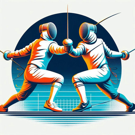 Two fencers in a duel. Vector illustration, eps 10のイラスト素材