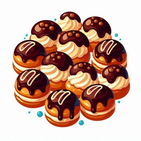 Illustration of donuts with chocolate glaze on a white backgroundのイラスト素材