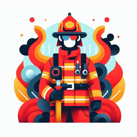 Firefighter in uniform and mask. Vector illustration in flat style.のイラスト素材