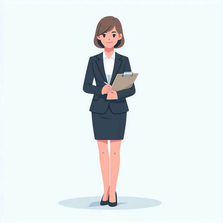 Businesswoman holding clipboard. Vector illustration in a flat style on white background.のイラスト素材