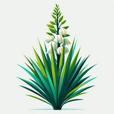 Flowering yucca plant on a white background. Vector illustration.のイラスト素材