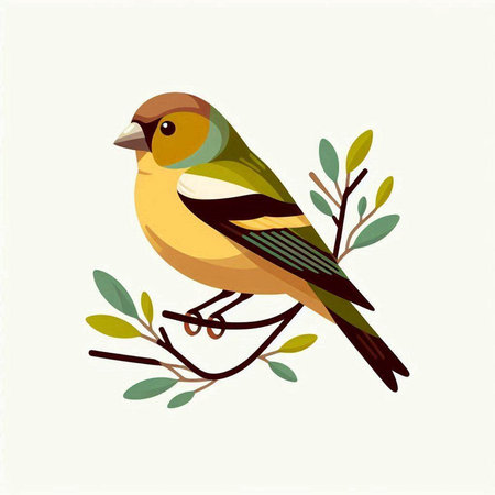 Illustration of a cute bird on a branch. Vector illustration.のイラスト素材