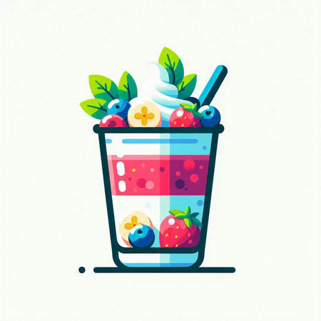 Milkshake with berries and whipped cream. Vector illustration in flat styleのイラスト素材