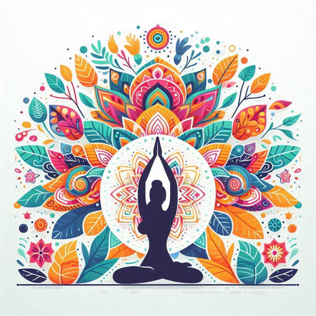 Yoga background with lotus pose and mandala. Vector illustrationのイラスト素材