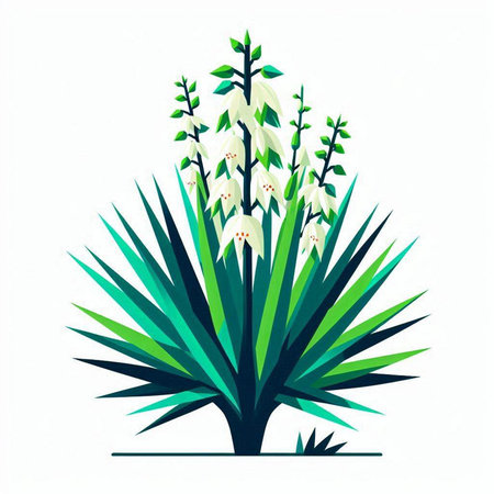 Flowering yucca plant vector illustration isolated on white background.のイラスト素材
