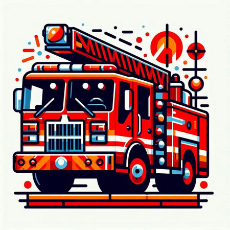 Fire engine. Vector illustration on white background. Isolated object.のイラスト素材