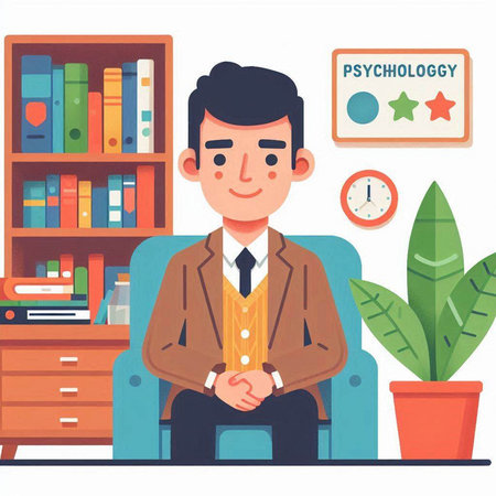 Businessman sitting at the table in office. Flat style vector illustration.のイラスト素材