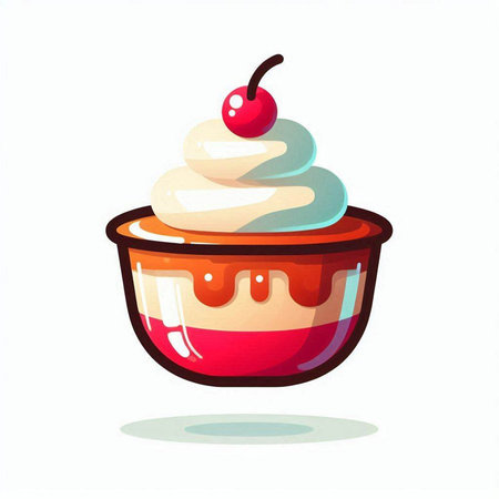 Cupcake with cream and cherry on top. Vector illustration.のイラスト素材