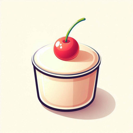 Cherry pudding with whipped cream and cherries. Vector illustration.のイラスト素材