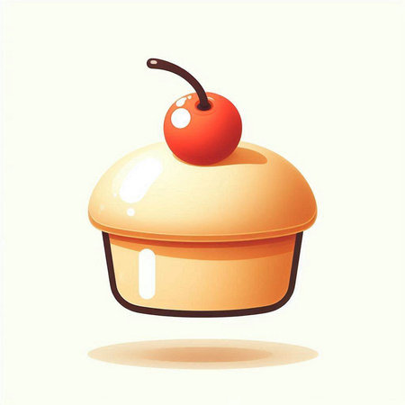 Cupcake with cherry on a white background. Vector illustration.のイラスト素材
