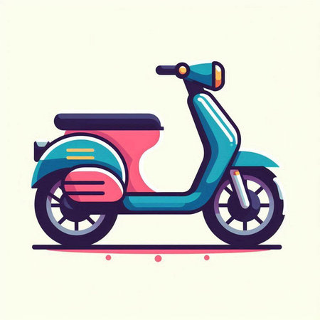 Vintage scooter. Vector illustration in flat cartoon style on white background.のイラスト素材