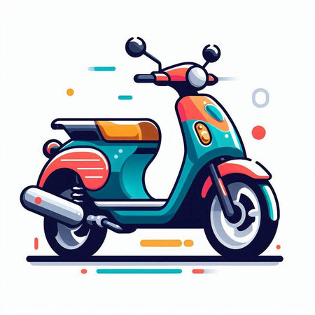 Colorful scooter on white background. Vector illustration in flat style.のイラスト素材
