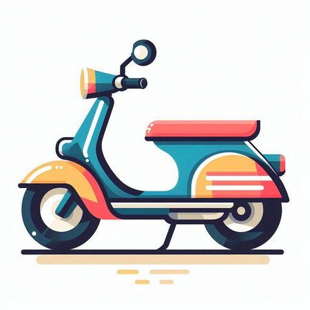 Vintage scooter isolated on white background. Vector illustration in flat style.のイラスト素材