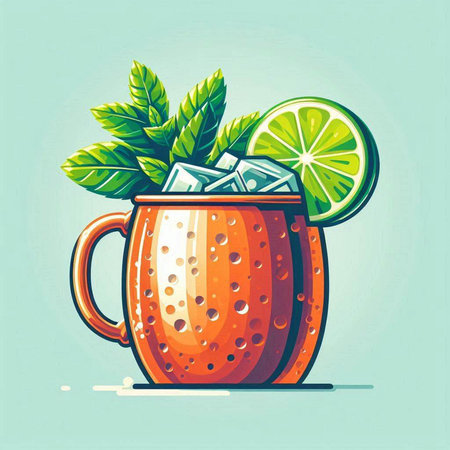 Cocktail with lime and mint. Vector illustration in retro style.のイラスト素材