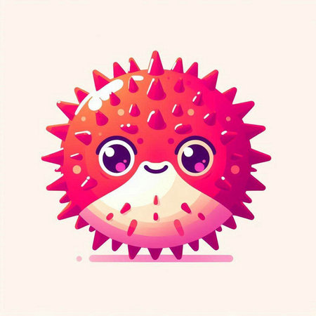 Cute cartoon red sea urchin character. Vector illustration.のイラスト素材