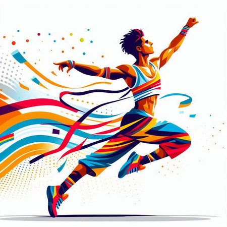 Running man with colorful background, vector illustration. Sport and fitness.のイラスト素材